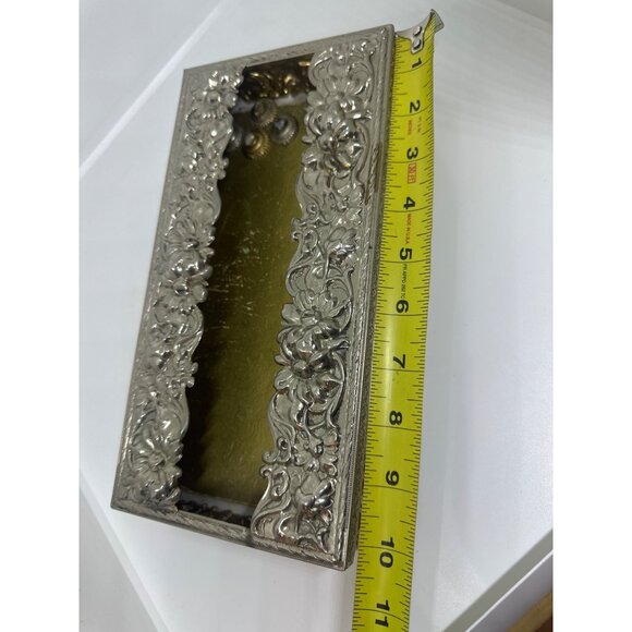 VTG Ornate Silverplate Tissue Box Cover 10.5" Gold Base Floral Hollywood Regency - Picture 6 of 6